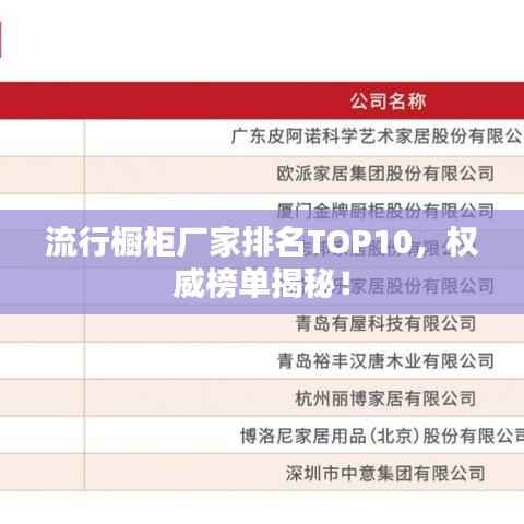 流行橱柜厂家排名TOP10,权威榜单揭秘!