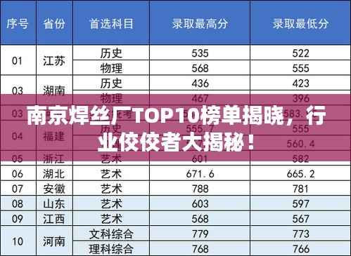 南京焊丝厂TOP10榜单揭晓，行业佼佼者大揭秘！